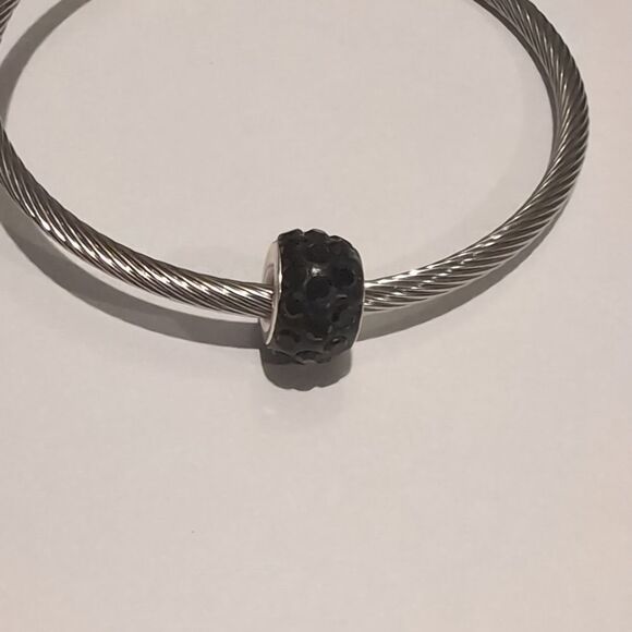Silver Black with Black Rhinestones Charm for Pandora‎ Style Bracelet - Picture 1 of 4